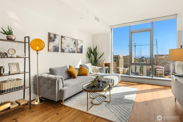 living room with wood-type flooring