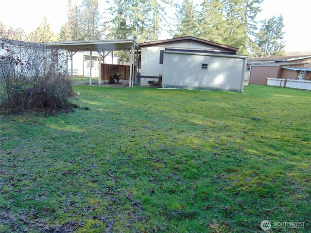 view of yard with a storage shed