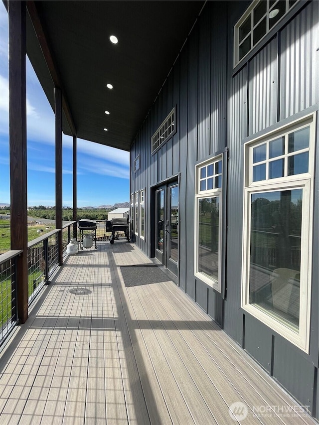 wooden deck with french doors