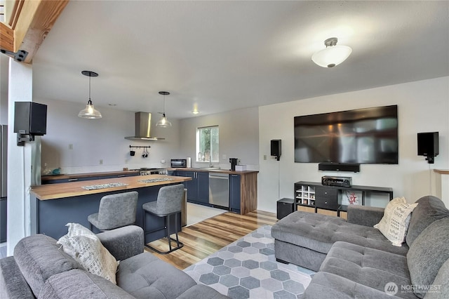 living room featuring light wood-style floors