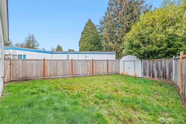 view of yard featuring a storage unit