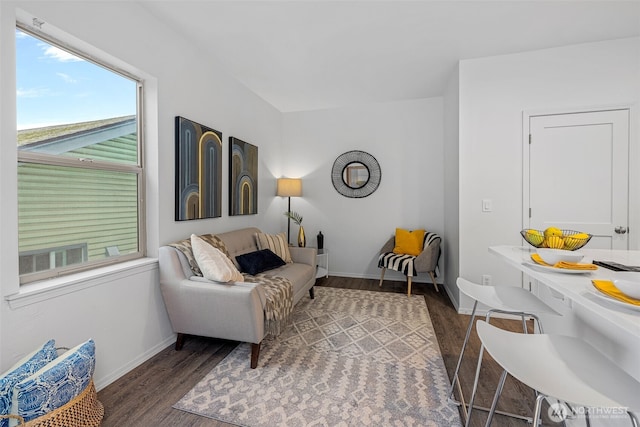 living room with dark hardwood / wood-style floors