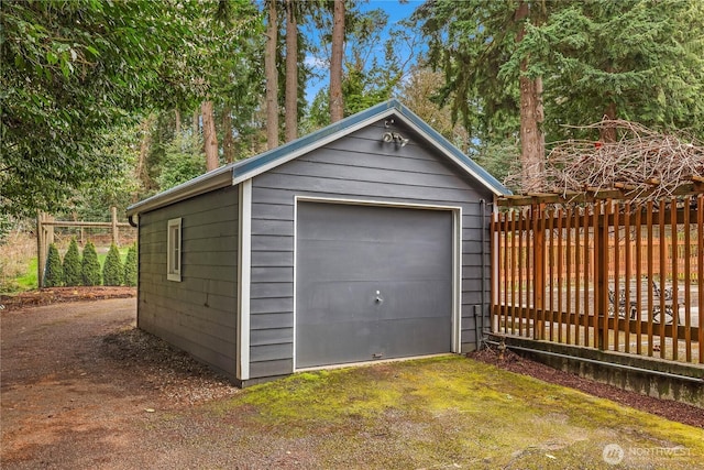 view of detached garage