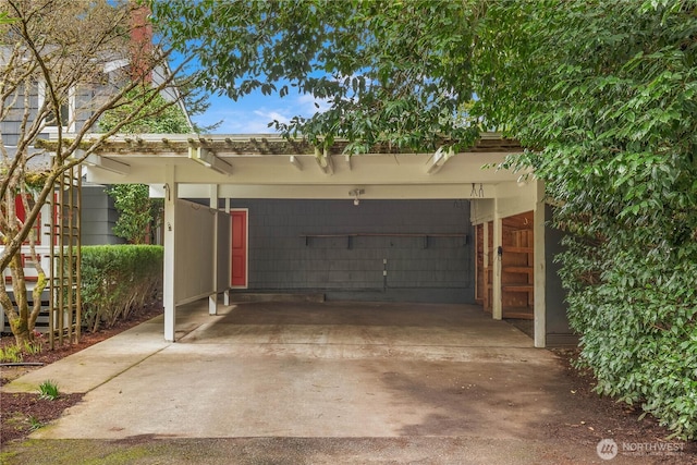 garage with a carport