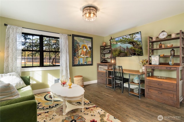 office area featuring wood finished floors and baseboards