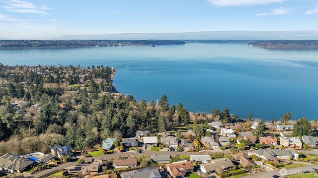 aerial view with a water view and a residential view