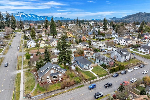 bird's eye view with a mountain view