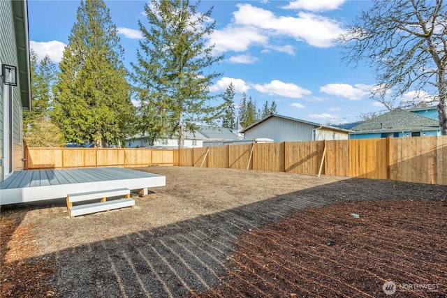 view of yard featuring a deck and a fenced backyard