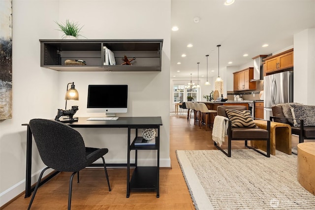 office featuring light hardwood / wood-style floors