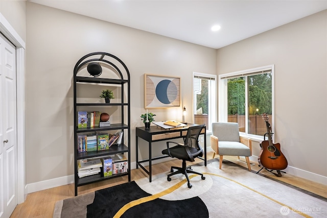 office space featuring light hardwood / wood-style flooring