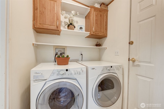 laundry area with washer and clothes dryer and cabinet space