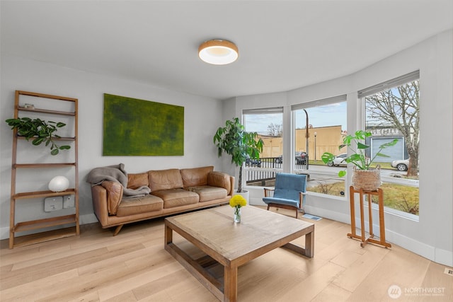 living room with light hardwood / wood-style floors