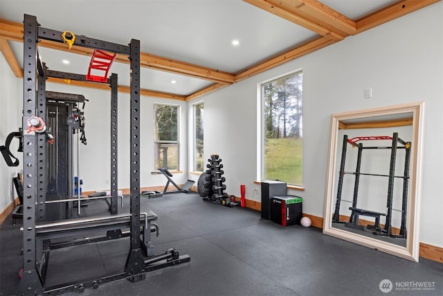 workout area with baseboards