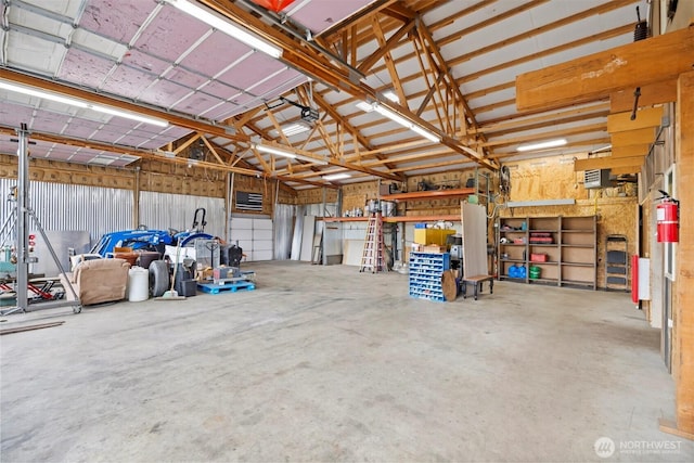 garage with metal wall