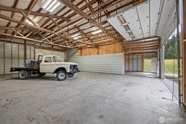 garage with metal wall