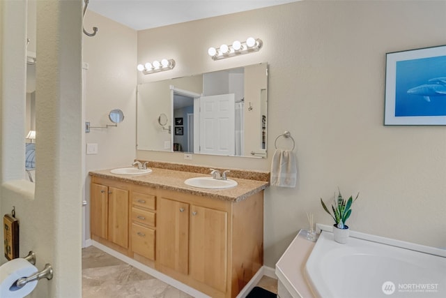 bathroom with vanity and a bathing tub