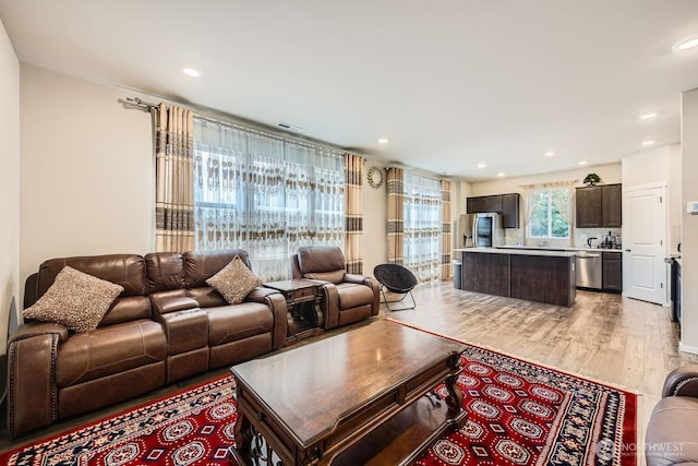 living room with light wood-type flooring