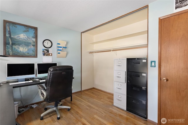 home office with light wood finished floors