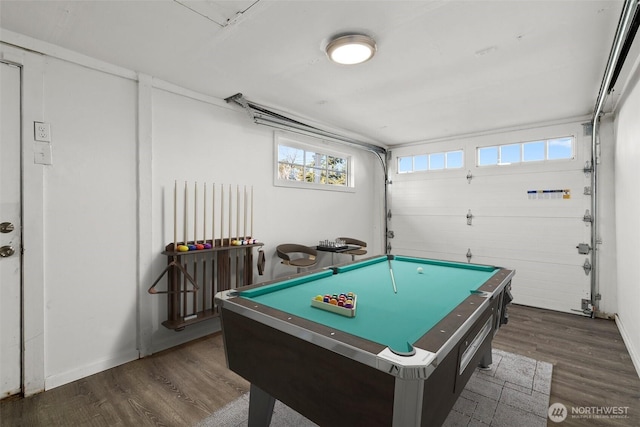 recreation room with dark wood-type flooring and billiards