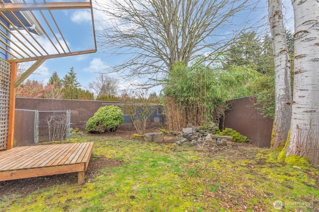 view of yard with a fenced backyard