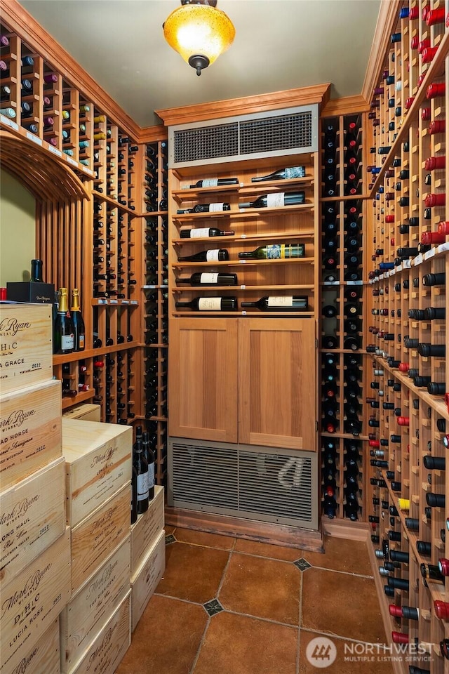 wine area with tile patterned floors