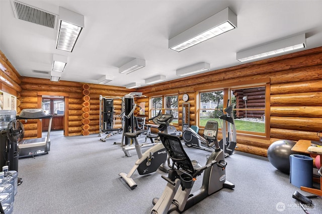 gym with log walls