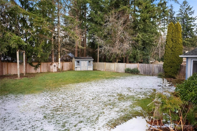 view of yard with a storage unit