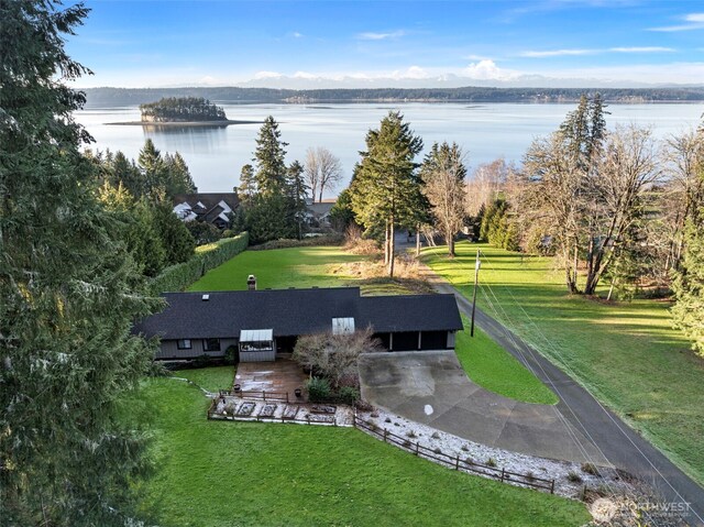 aerial view with a water view