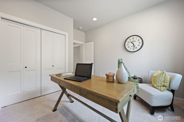 office area featuring carpet and recessed lighting