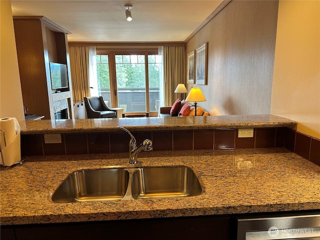 kitchen featuring ornamental molding and a sink