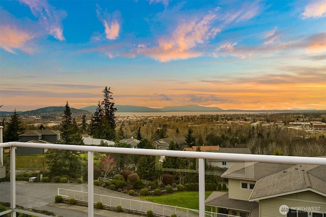 exterior space featuring a mountain view