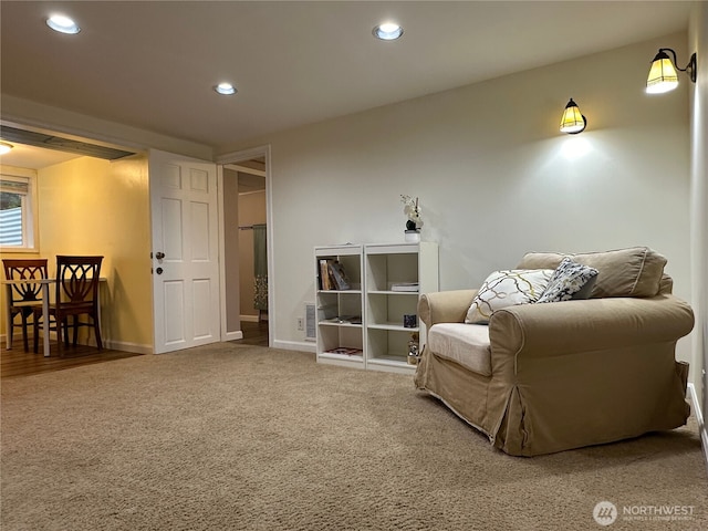 living area with carpet floors