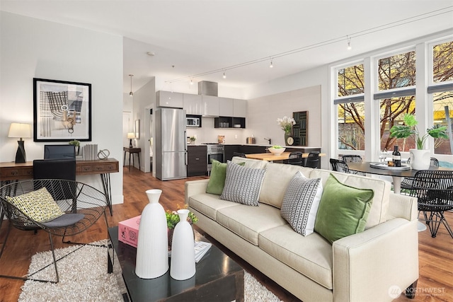 living area featuring wood finished floors