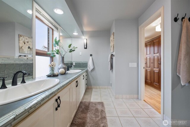 4801 Hyada Blvd NE, Tacoma, WA 98422 - bathroom featuring a sink, tile patterned flooring, recessed lighting, and double vanity