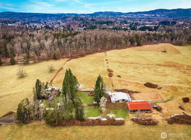 birds eye view of property with a rural view and a mountain view