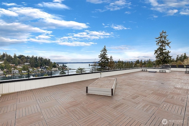 view of patio / terrace featuring a water view