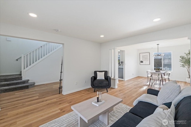 living room with light wood-type flooring