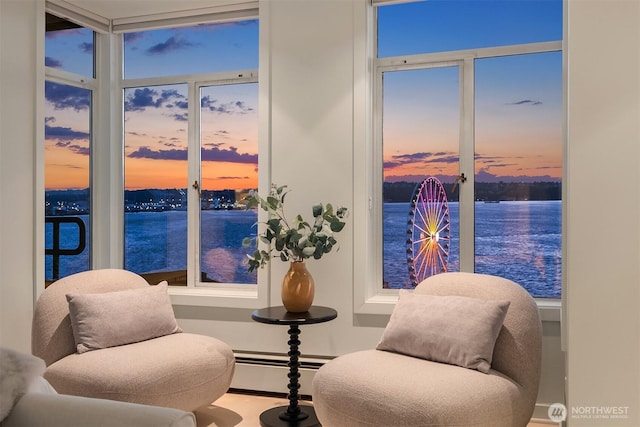 sitting room with a baseboard heating unit