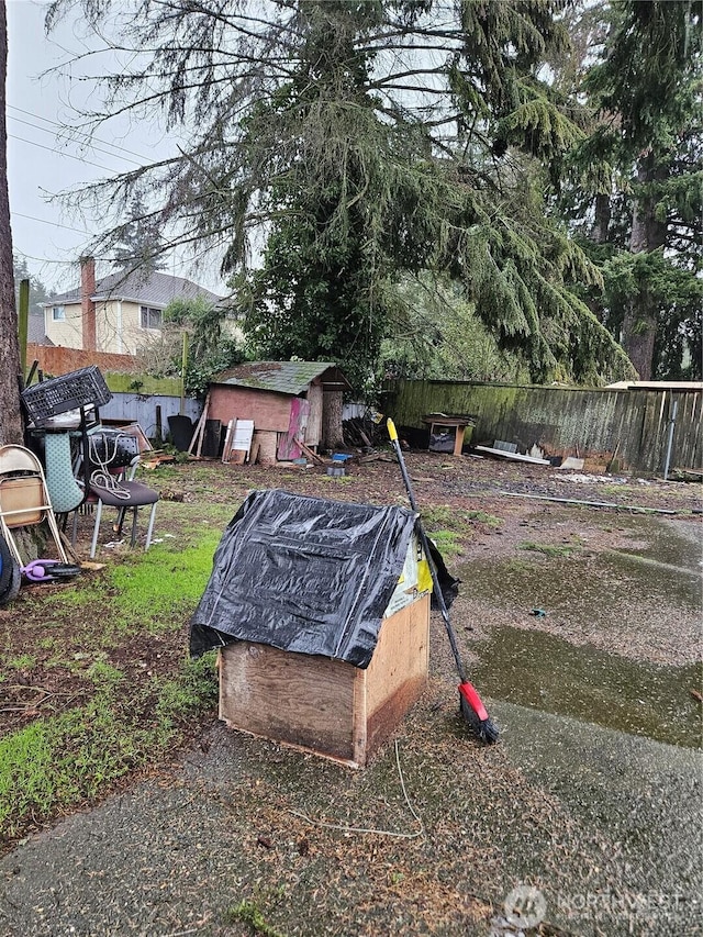 view of yard with a storage shed