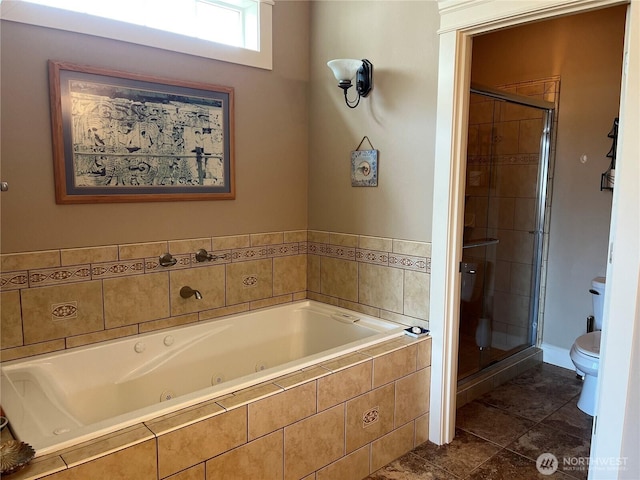 2611 Sea Crest Ave N, Long Beach, WA 98631 - full bath featuring a stall shower, a tub with jets, and tile patterned floors