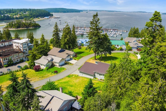 drone / aerial view featuring a water view