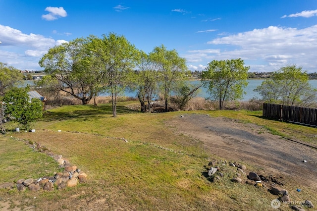 view of yard with a water view