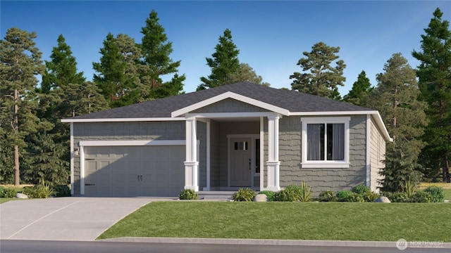 view of front facade featuring a front yard and a garage