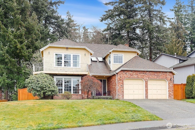 front facade with a front yard and a garage