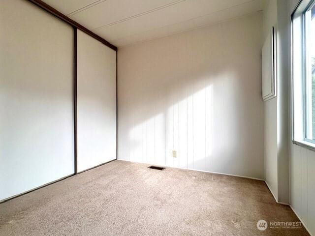 spare room featuring carpet floors, plenty of natural light, and visible vents