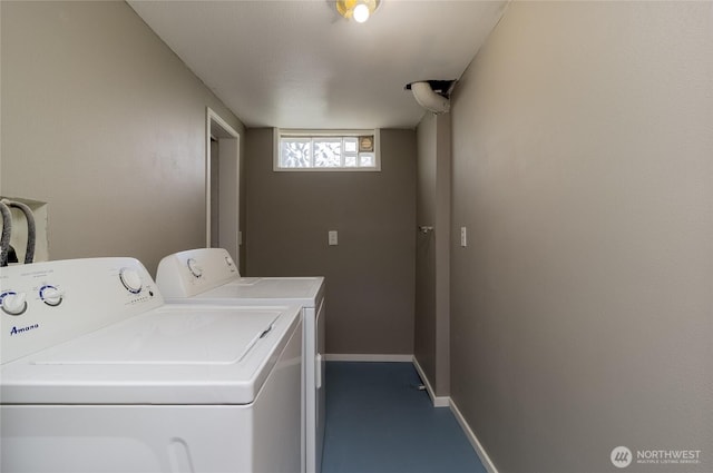 laundry room with laundry area, baseboards, and washing machine and clothes dryer