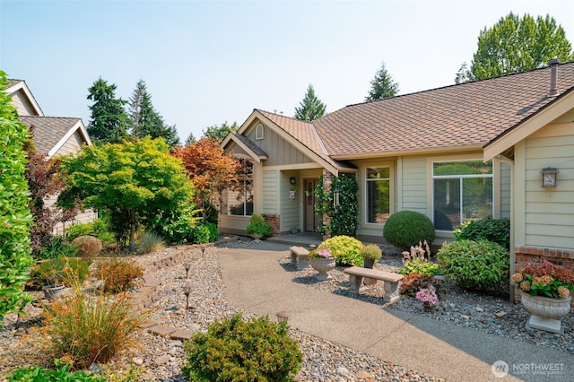 craftsman-style home with brick siding and a shingled roof