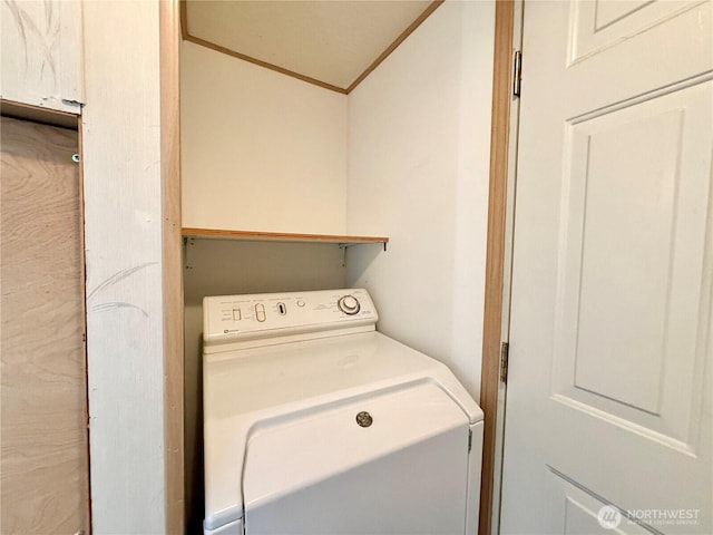 laundry area with crown molding and washer / clothes dryer