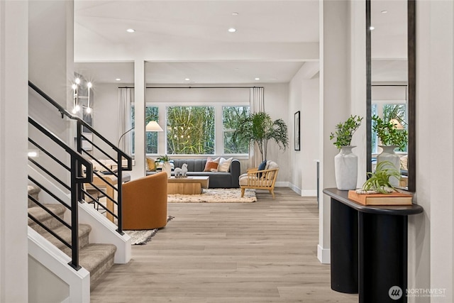 interior space with light hardwood / wood-style floors