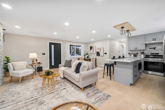 living room with light hardwood / wood-style floors